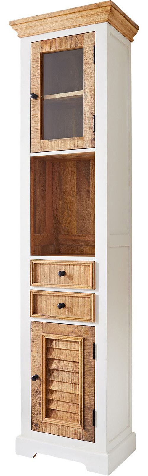 DELIFE Badezimmer-Set Casa, Mango Weiss Natur 45x190 cm Hochschrank