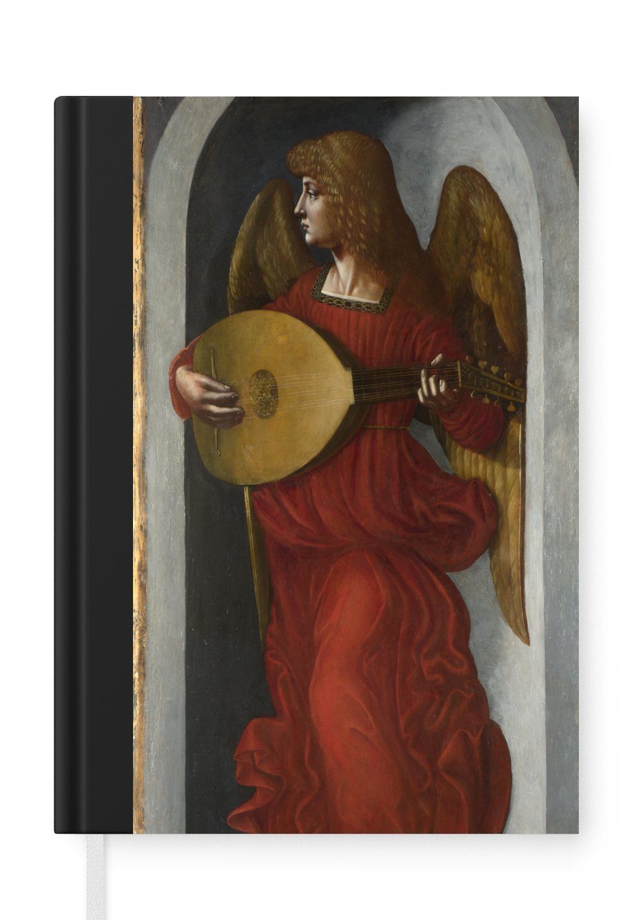 MuchoWow Notizbuch Ein Engel in Rot mit einer Laute - Leonardo da Vinci, Journal, Merkzettel, Tagebuch, Notizheft, A5, 98 Seiten, Haushaltsbuch