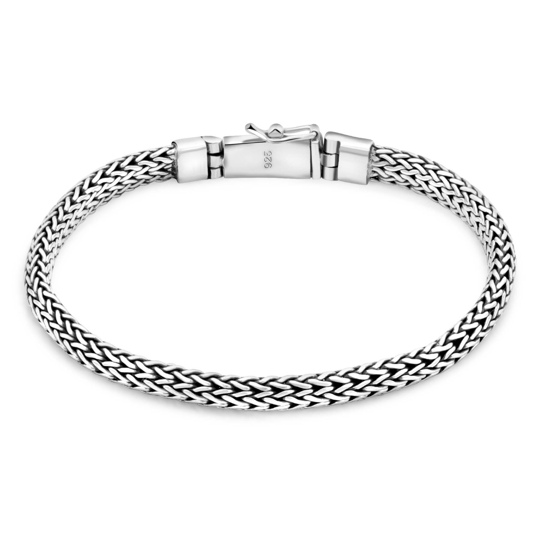 Silber, Damen Silberarmband Herren für Halbrund und 925er Oxidiert mm Tony 7 Massiv Fein Geschwärzt Geflochten Panzerarmband