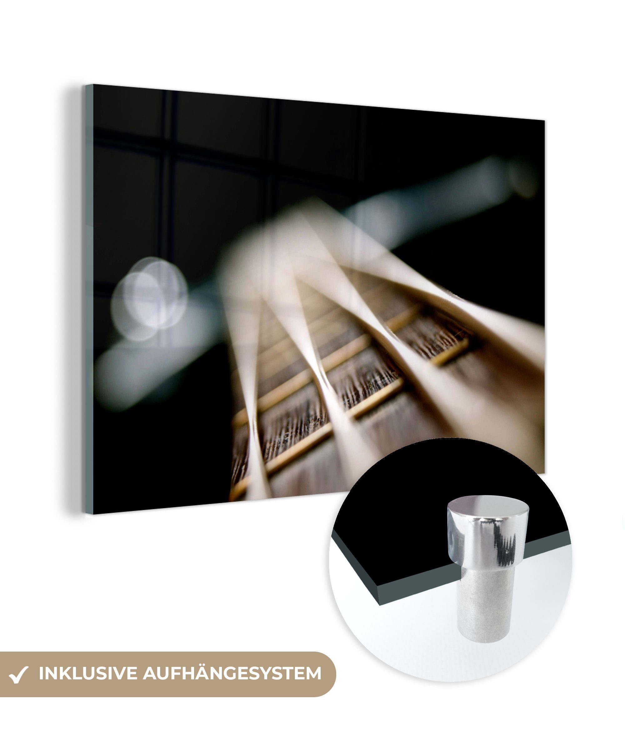 MuchoWow Acrylglasbild Nahaufnahme der Saiten einer Bassgitarre, (1 St), Acrylglasbilder Wohnzimmer & Schlafzimmer