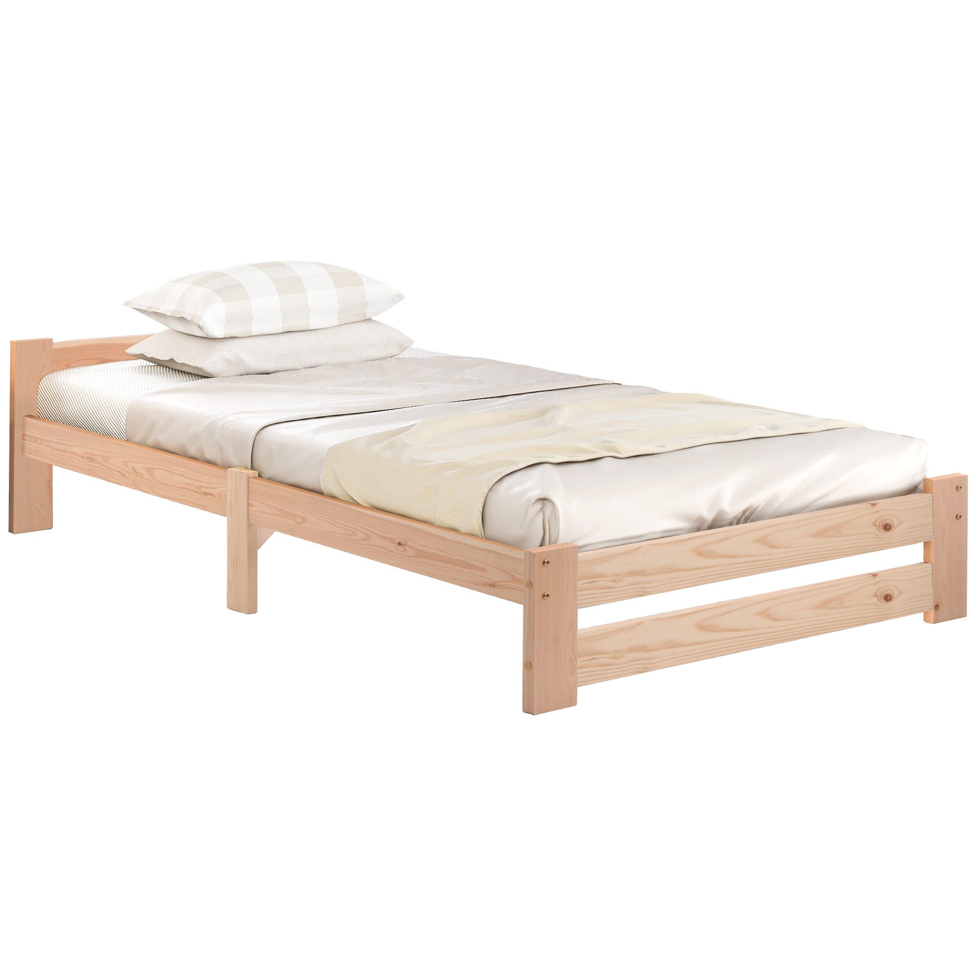 Rutaqian Massivholzbett Futonbett Massivholz Natur Bett aus mit Kopfteil und Lattenrost (Kompaktes Bett,Einfaches und Langlebiges Massivholzbett), (ohne Matratze)