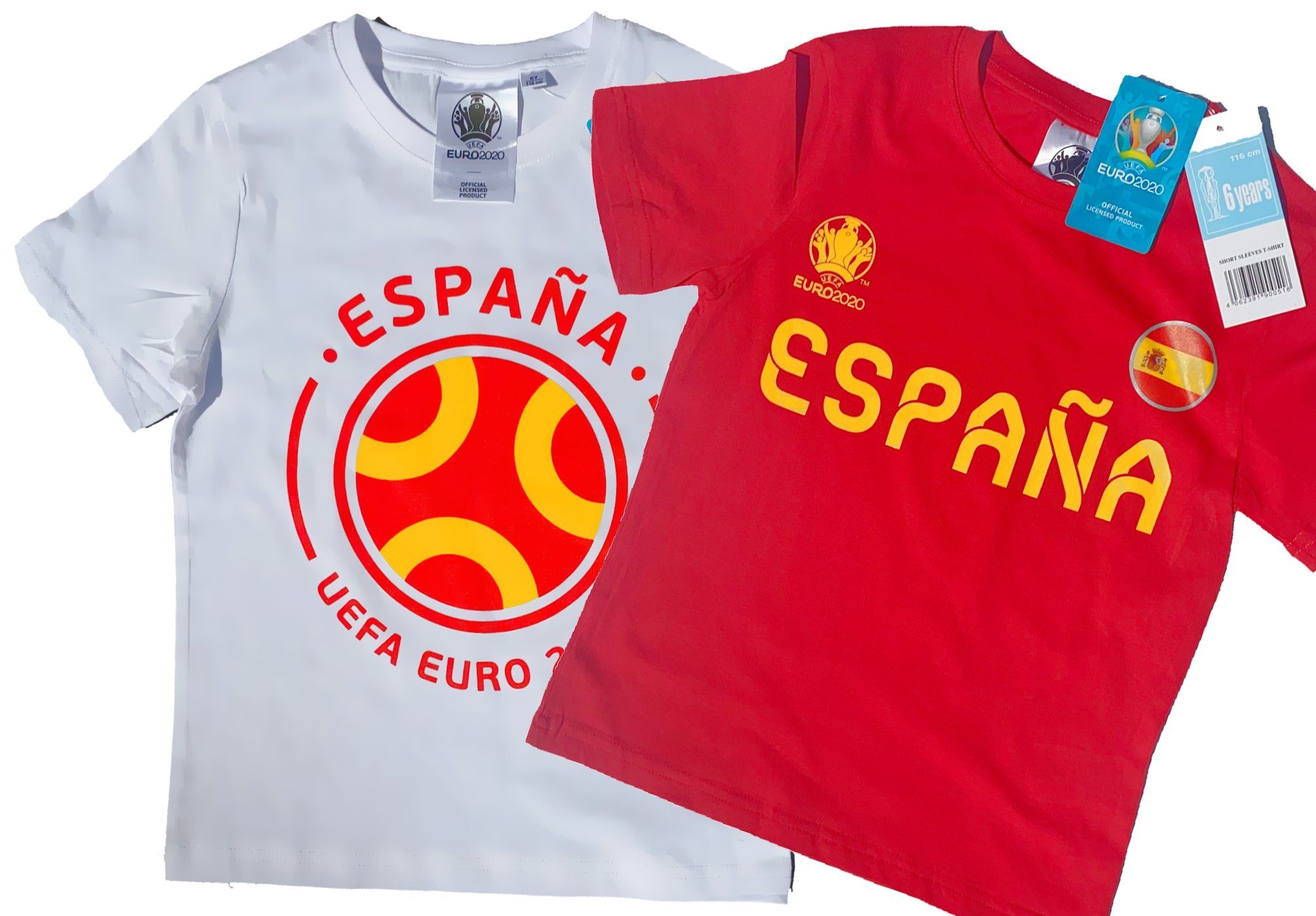 coole-fun-t-shirts T-Shirt 2x SPANIEN Kinder T-Shirt EURO 2020 / 2021 Fußball Trikot Shirt DOPPELPACK rot und weiss Europameisterschaft Jungen + Mädchen 6 8 10 12 Jahre Gr.116 128 140 152 (2er-Pack)