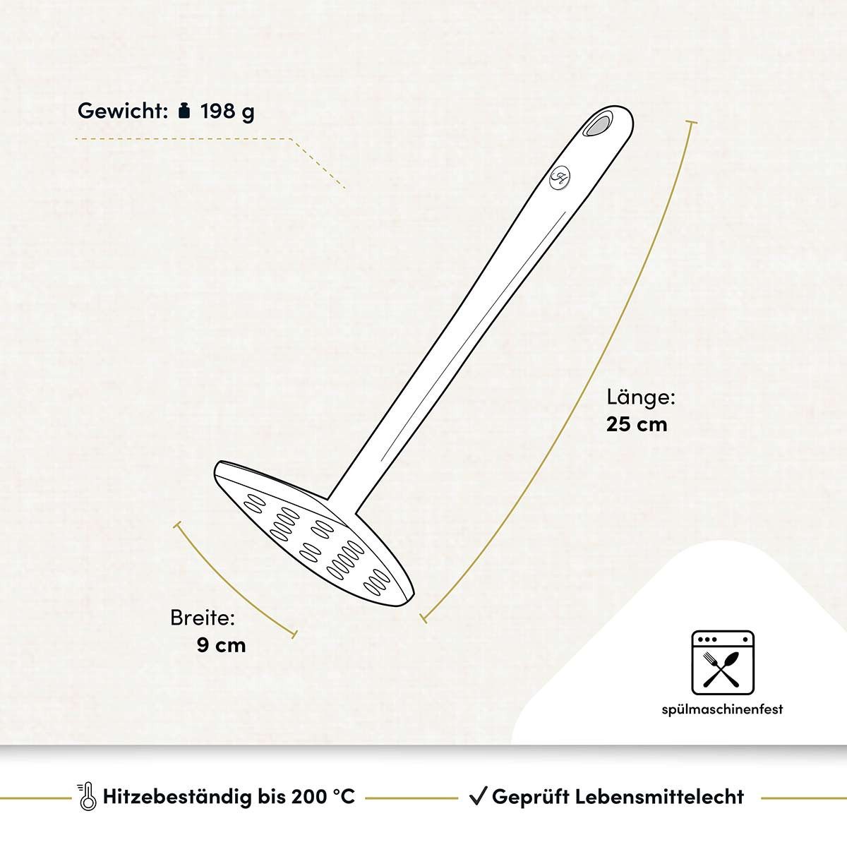 Hoffmann Germany Kartoffelstampfer Püreestampfer Silikon Edelstahl 25 cm anthrazit (1 St), Silikon, Edelstahl, flexible Kante, kratzerfrei, Gemüsestampfer, spülmaschinengeeignet