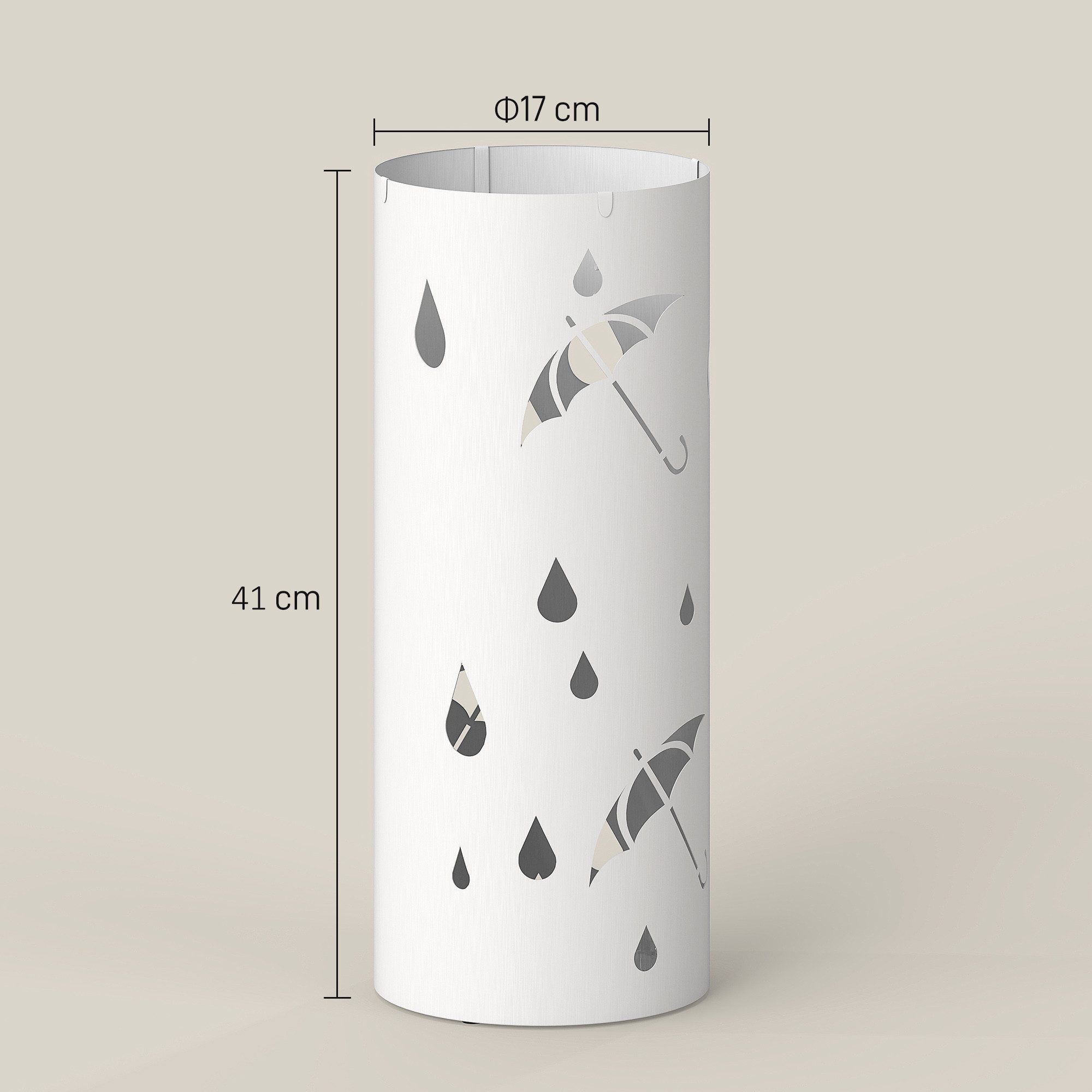 HOMCOM Schirmständer mit abnehmbare Tropfschale (Regenschirmständer, 1 St., Schirmständer), für Gehstöcke & Regenschirme Stahl Ø17 x 41 cm Weiß