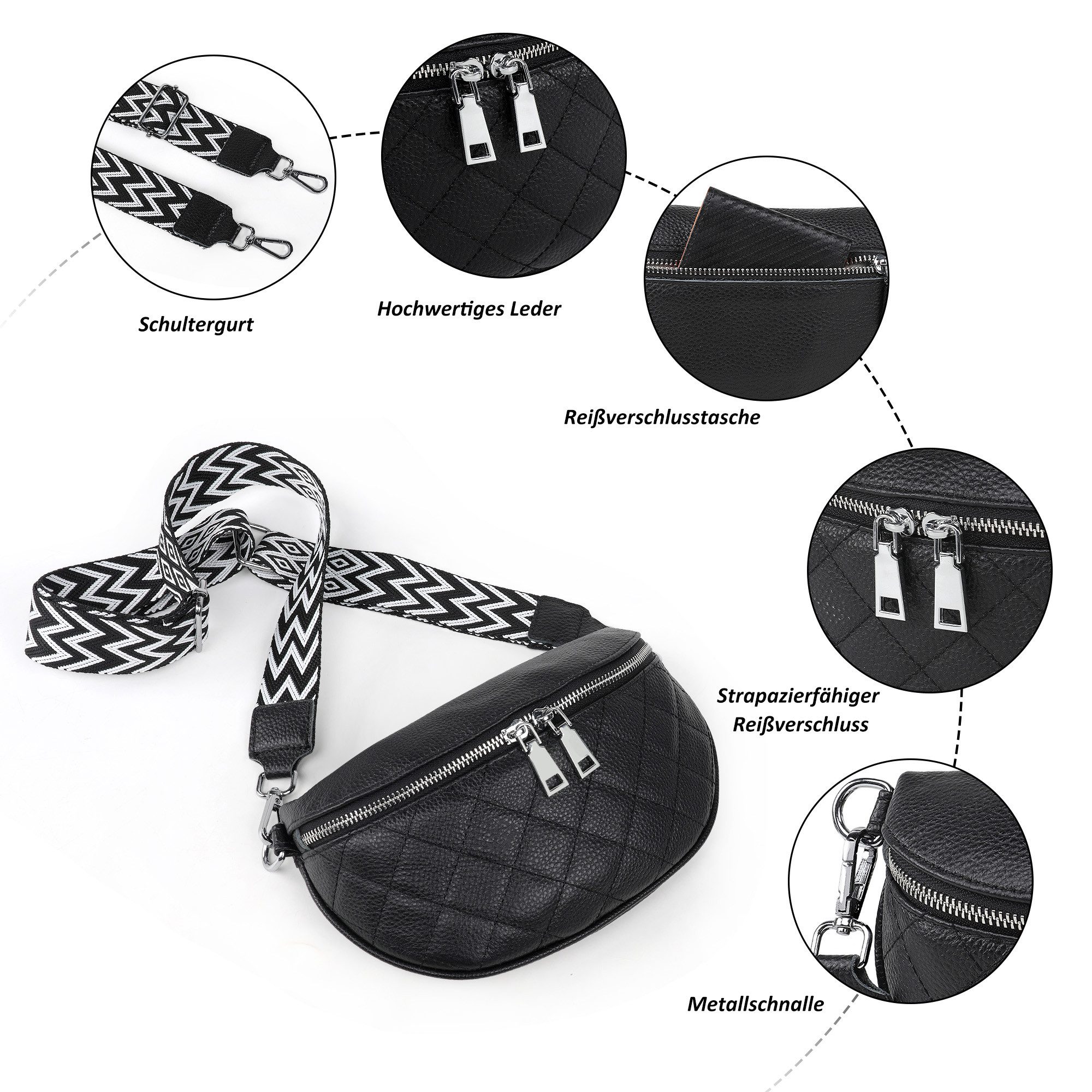 TAN.TOMI Schultertasche Bauchtasche Damen Stylisch Umhängetasche Crossbody Bag Gürteltasche, Damen Breiter Gurt Leder, Geschenke für Frauen in schlichter Optik – Bild 4 von 5