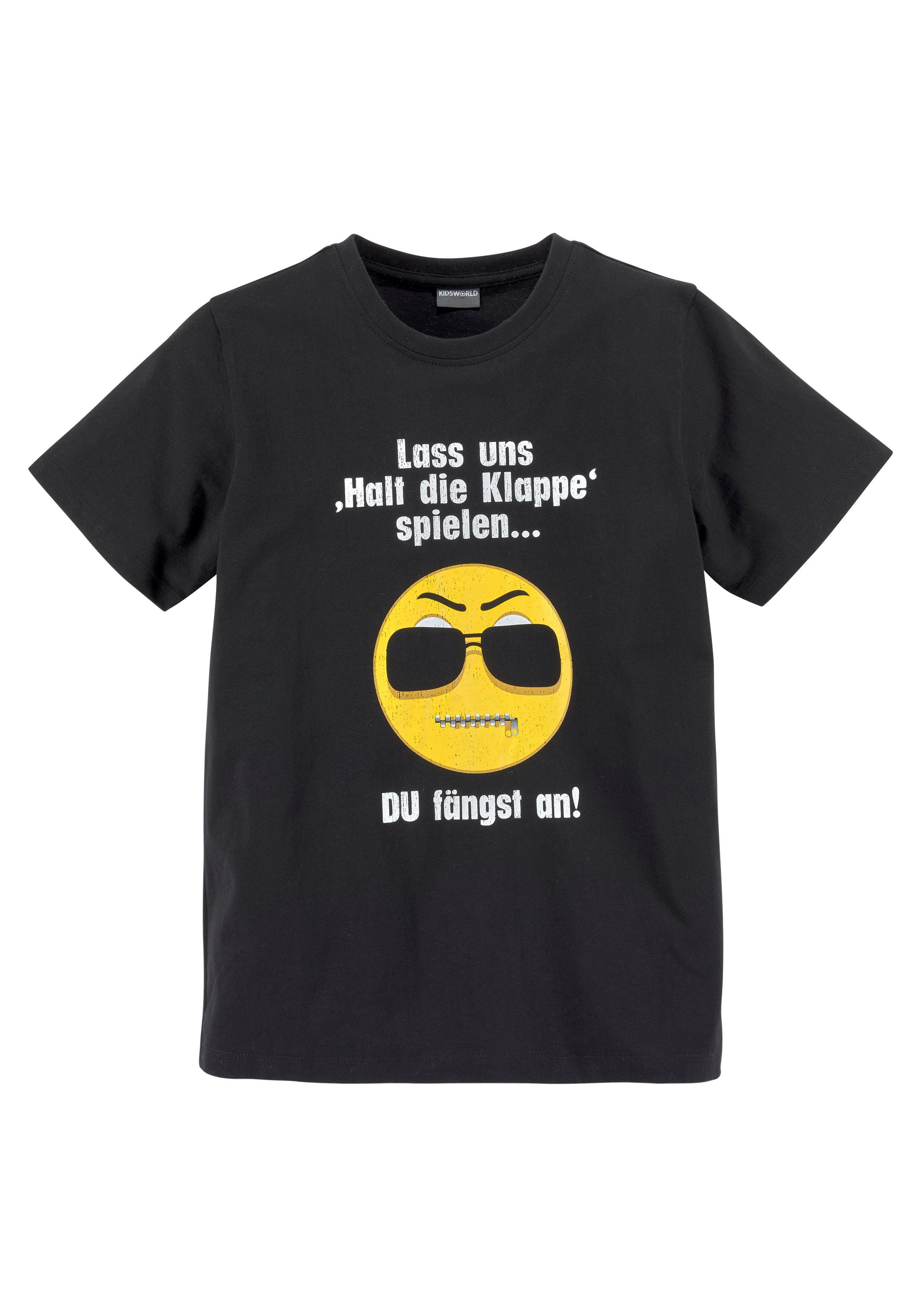 KIDSWORLD T-Shirt Mit Spruch: LASS UNS: HALT DIE KLAPPEN! SPIELEN Kurzarm, Basic-Passform, mit trendigen Statements und Sprüchen