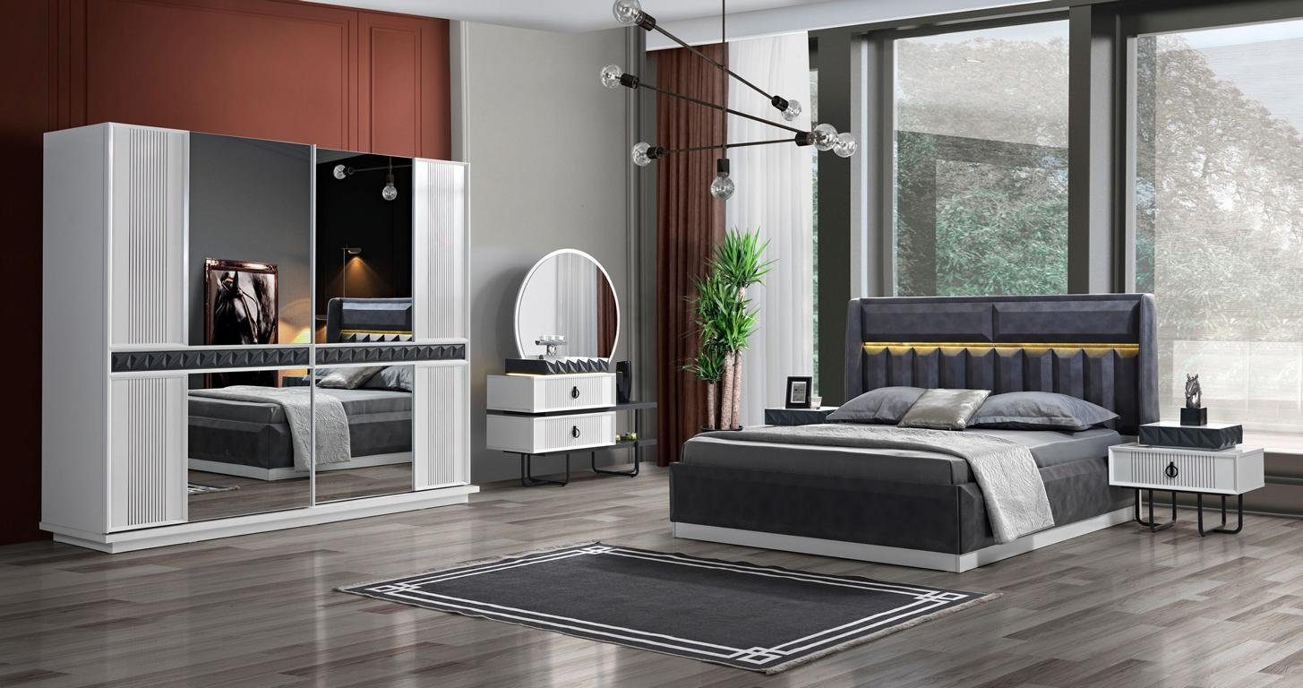JVmoebel Schlafzimmer-Set Schlafzimmer Set Bett 2x Nachttisch Design Modern  Luxus Komplettes, (5-St)