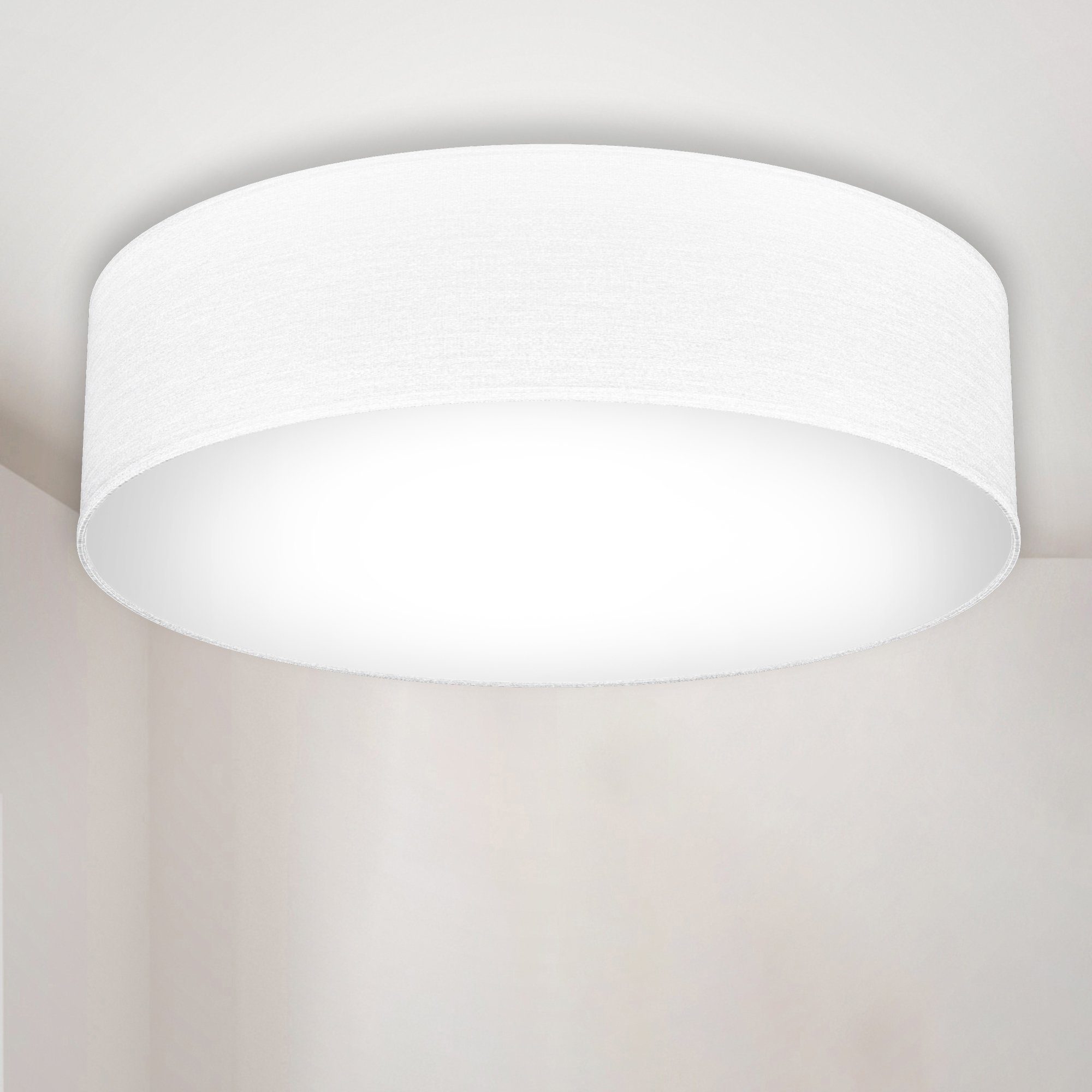 B.K.Licht LED Deckenleuchte, ohne Leuchtmittel, Warmweiß, Deckenlampe, Textil Lampenschirm, E27, Schlafzimmer, Wohnzimmer
