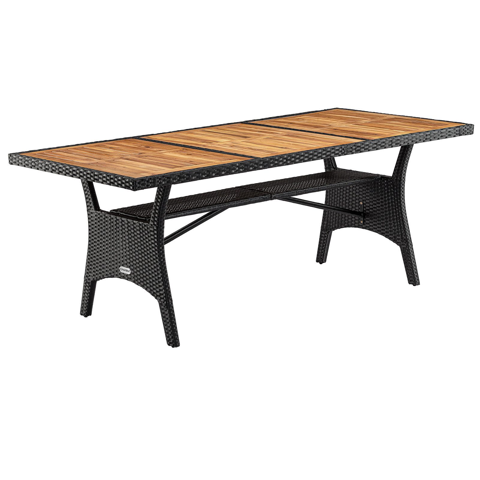 Casaria Gartentisch (1-St), Polyrattan mit Ablage FSC®- zertifiziertes Akazienholz 190x90cm