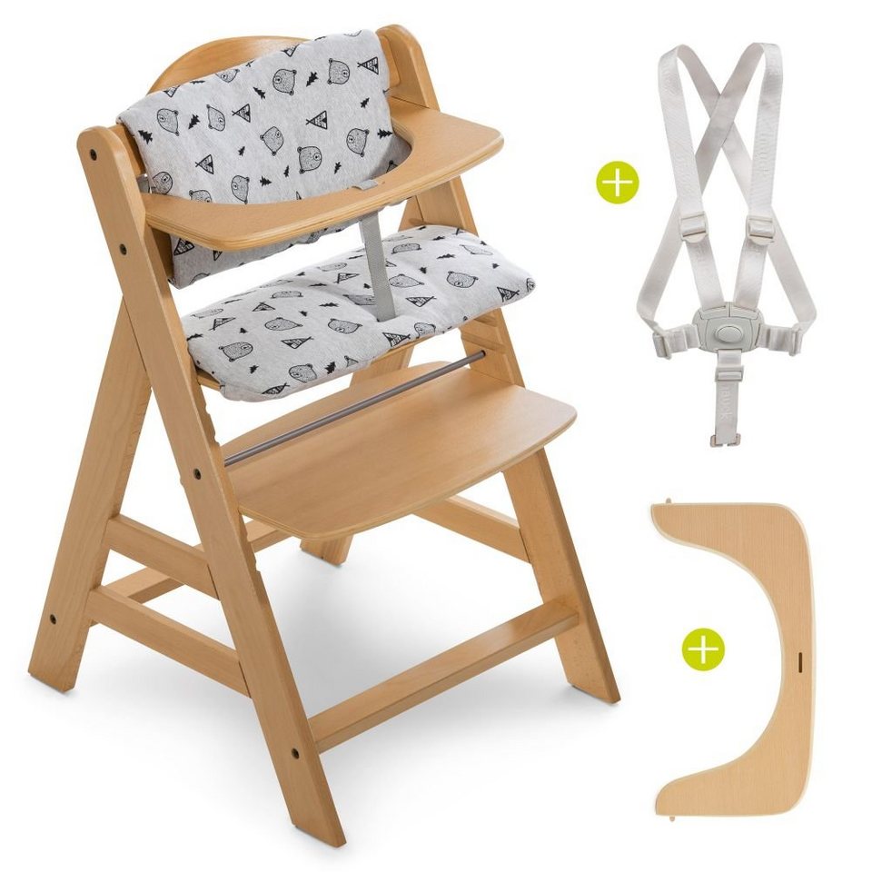 Hauck Hochstuhl Hauck Alpha Plus Natur - Nordic Grey (Set), Mitwachsender  Holz Kinderhochstuhl mit Sitzauflage höhenverstellbar