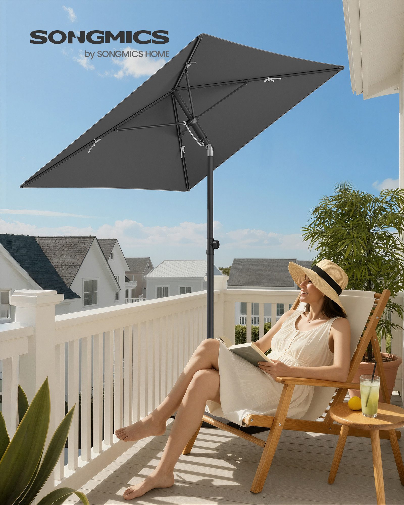 SONGMICS Sonnenschirm, UPF 50+ Sonnenschutz, knickbar, ohne Ständer