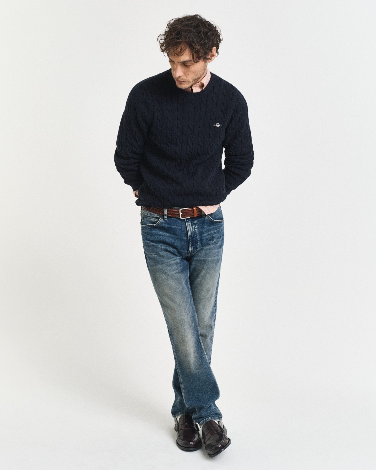 Gant Zopfstrickpullover aus Baumwolle Farbe dunkelblau Größe: 4XL günstig online kaufen