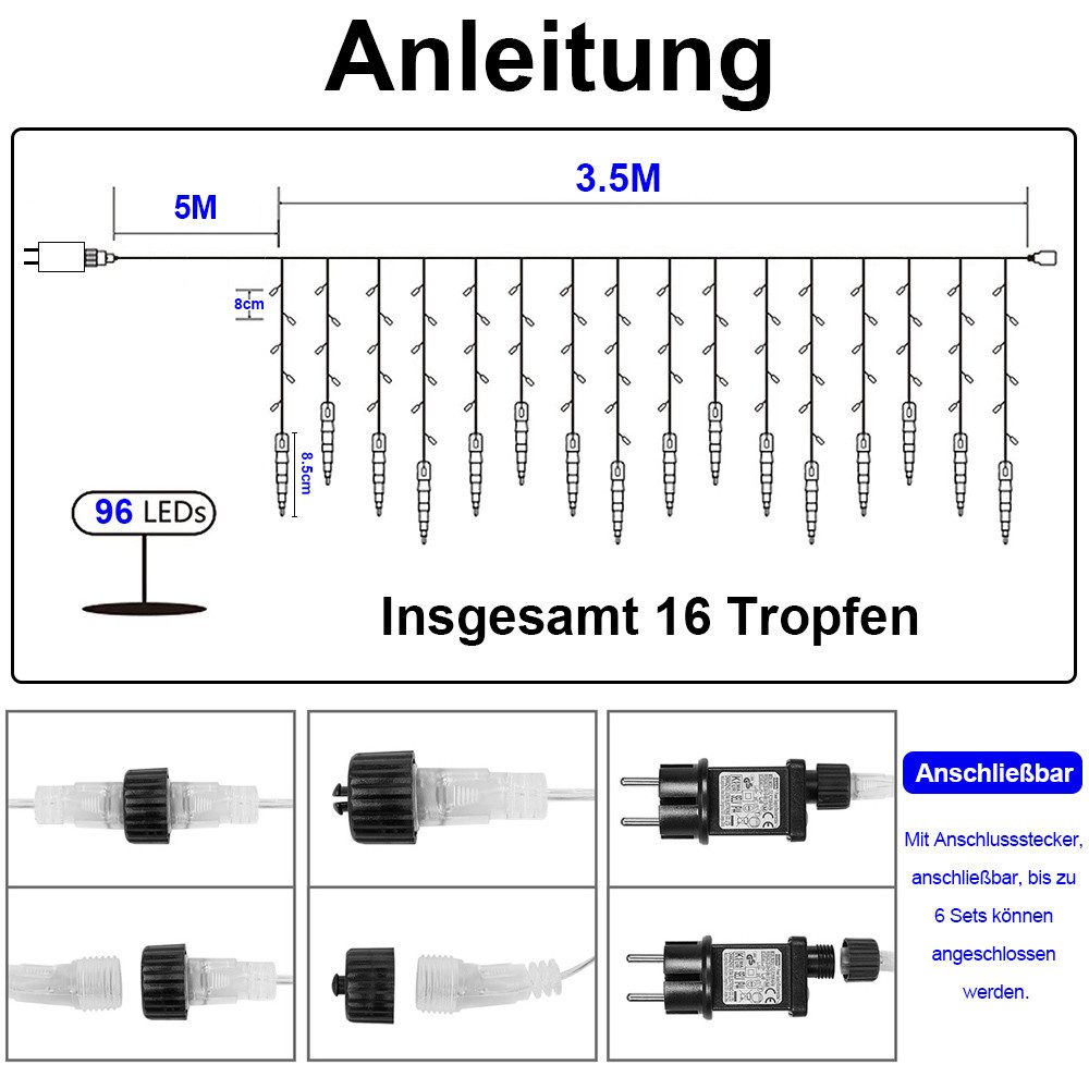 Qualra LED-Lichterkette LED-Lichtervorhang mit 16 Eiszapfen, 8 Modi, Weihna günstig online kaufen
