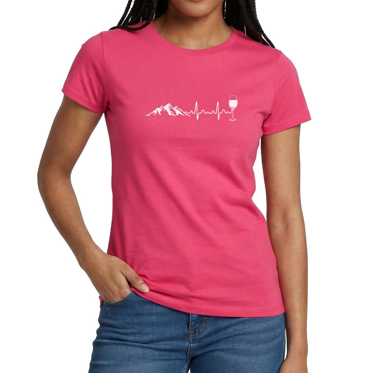 Spreadshirt T-Shirt Herzschlag Puls Frequenz Berge EKG Wein Weinkenner Frauen T-Shirt (1-tlg) Slim Fit, fällt klein aus