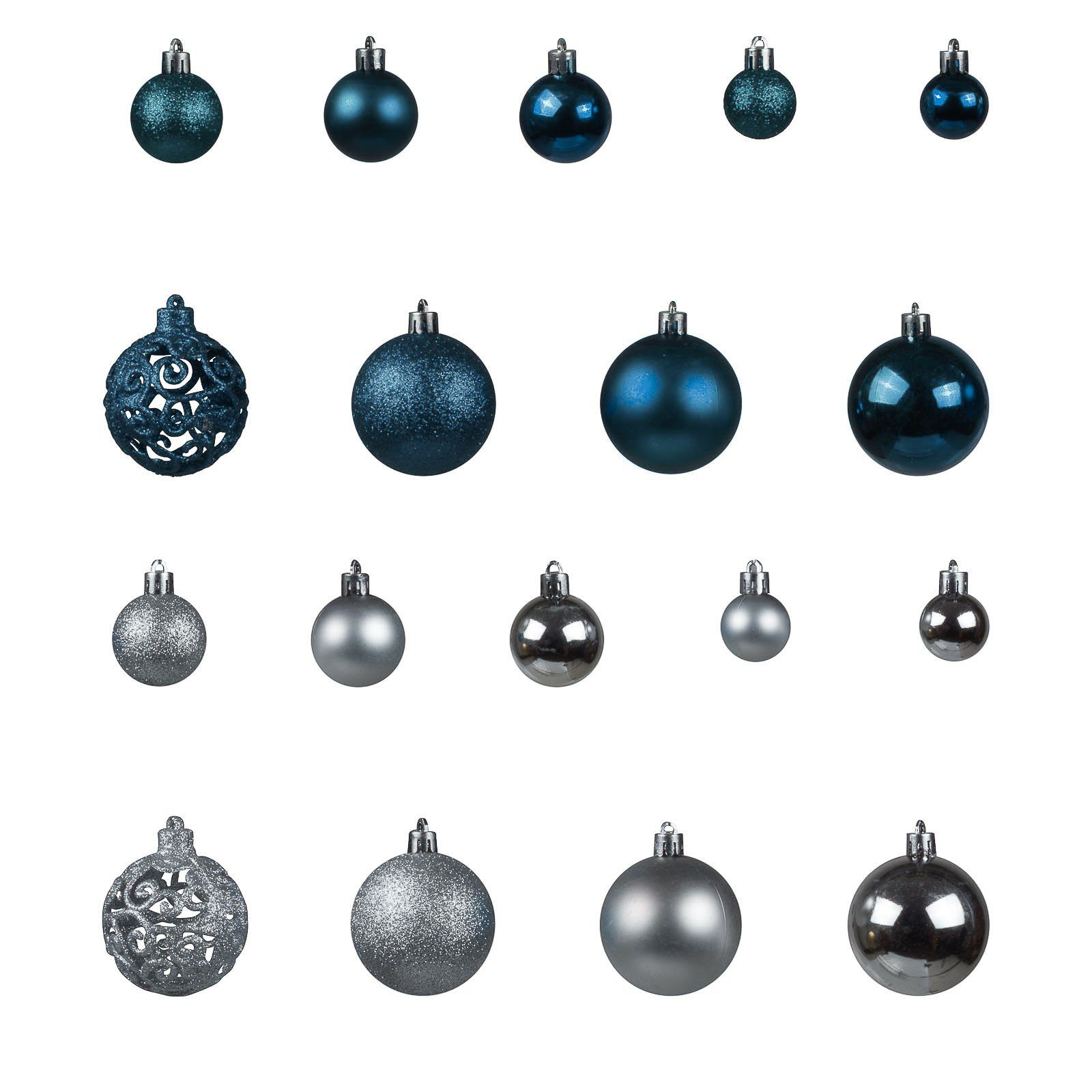 Farben Weihnachtsbaumkugel 100tlg FSH St) Silber/Stahlblau (100 Christbaumschmuck Kugeln Weihnachtskugelset verschiedene