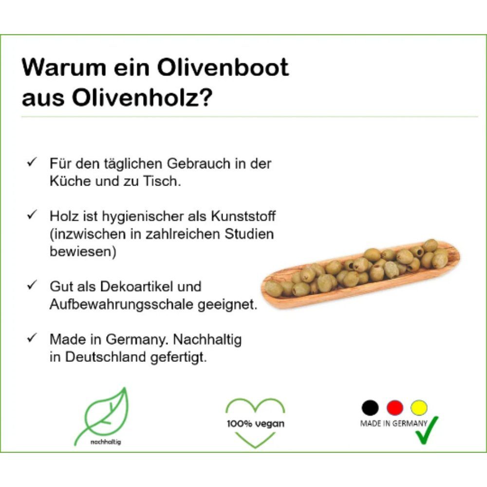 Olivenholz-erleben Brotschale Baguette- & Olivenschale aus 25 lebensmittelecht cm, und geschmacksneutral antibakterielle und Wirkung Olivenholz, ca. (1-tlg)