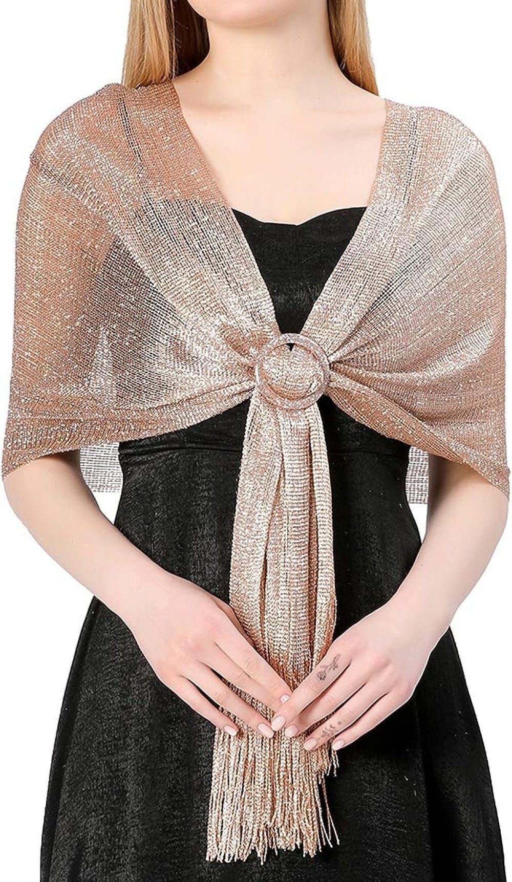 for metal sparkling evening Holiday WaKuKa suitable Schal parties shawl buckle Roségold