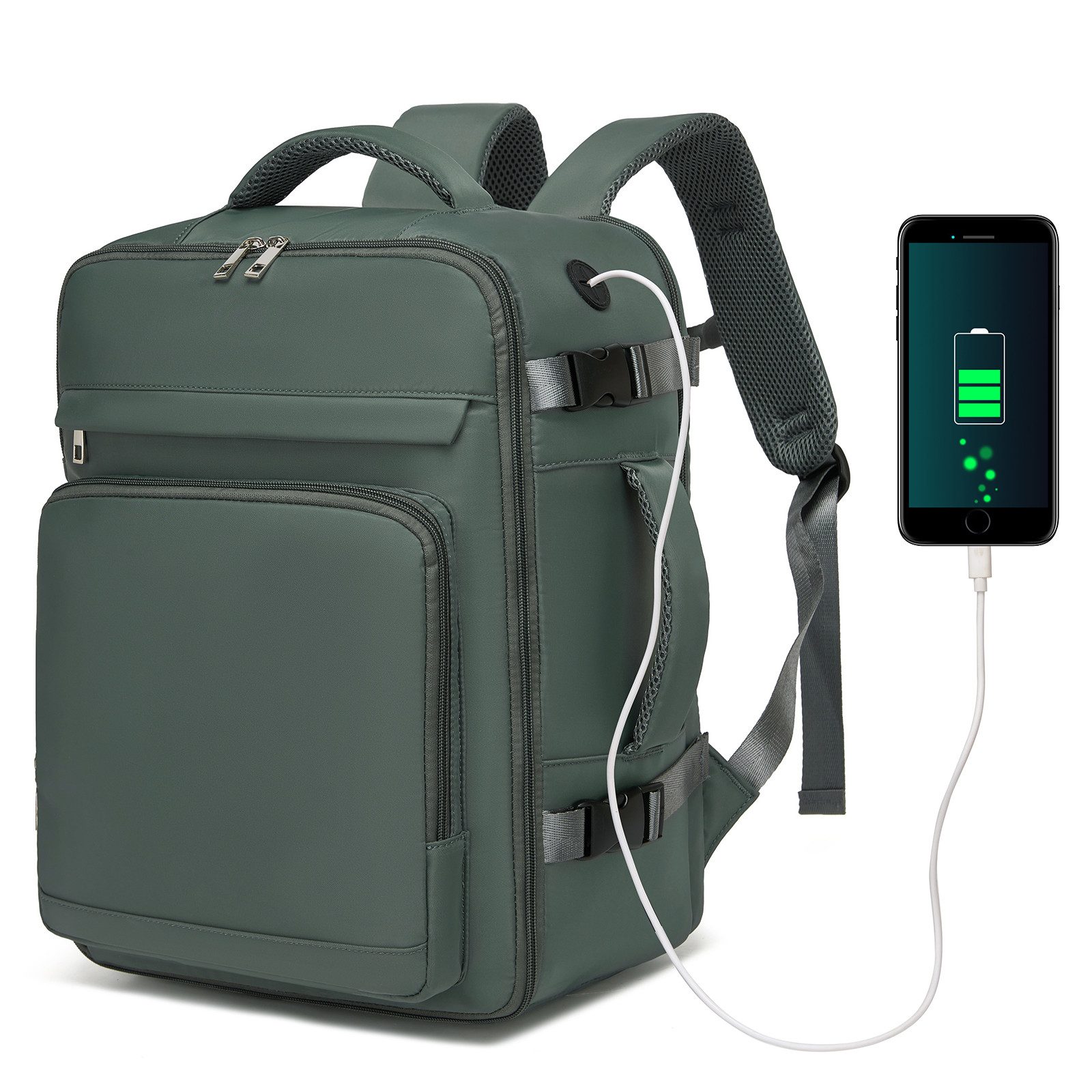 Rucksack 40x30x20cm, Flugzugelassen mit USB-Anschluss & Nassfach