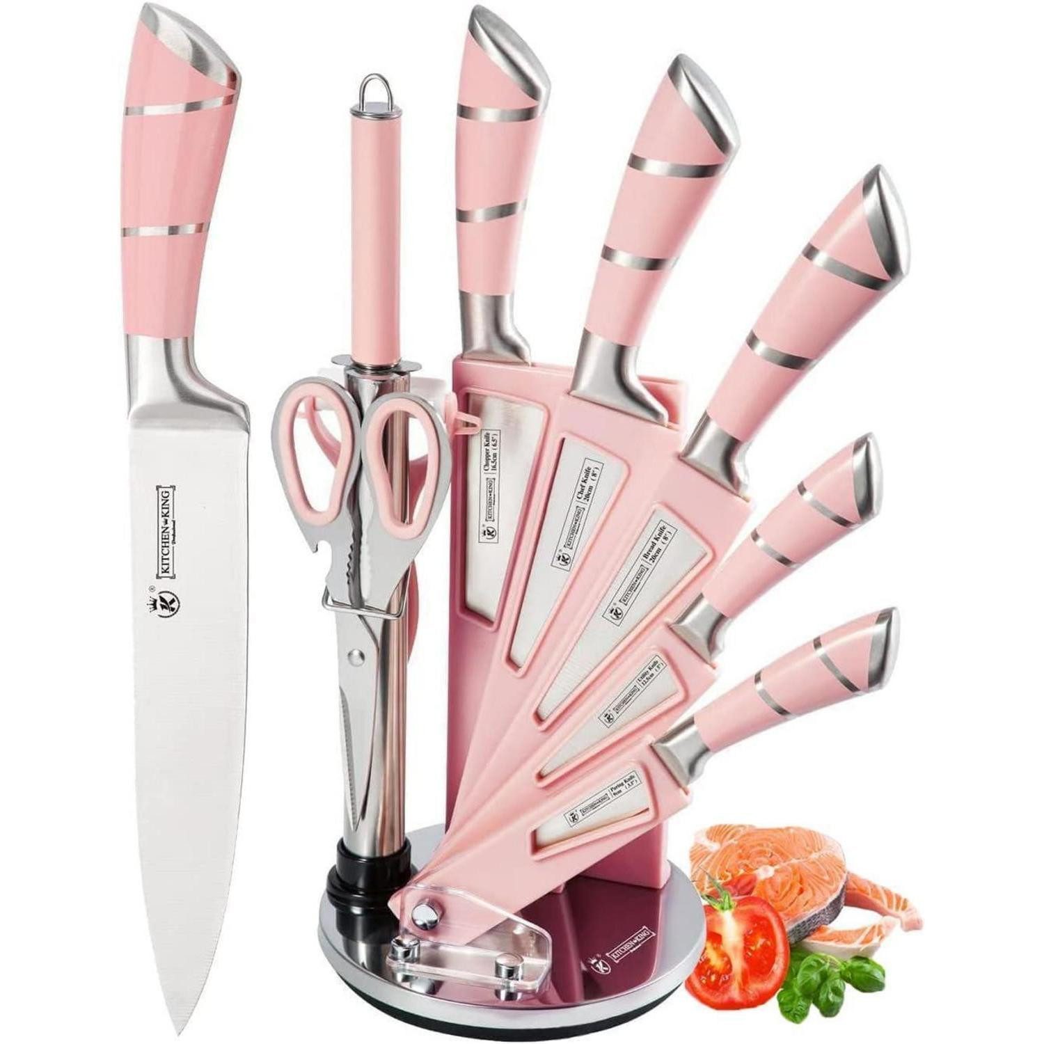 LuxusKollektion Messerblock 9-tlg Messerset Rosa mit Dreh-Messerblock