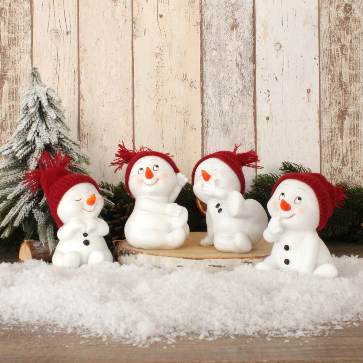 matches21 HOME & HOBBY Dekofigur Schneemann Figuren 4er rote Mützen 8 cm (4 günstig online kaufen