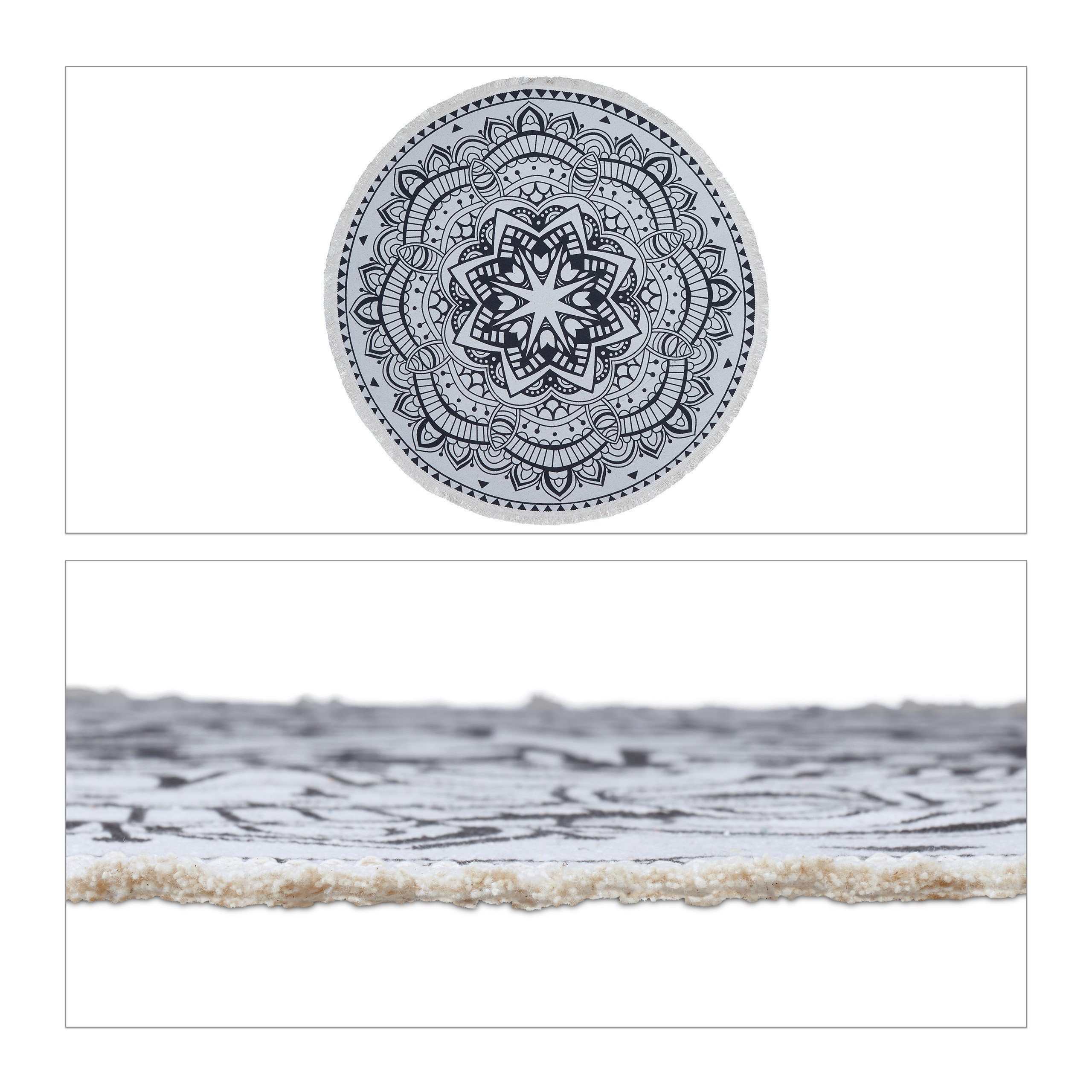 Teppich Runder Läufer 5 mm Mandala-Design, relaxdays, im Höhe: