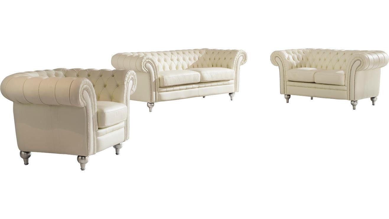 Salottini Polstergarnitur Chesterfield Tees Sofagarnitur 3/2/1 Ledergarnitur, Echtleder