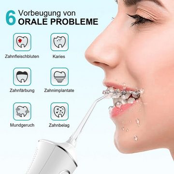 yozhiqu Zwischenraumreiniger Tragbare Zahnseide, elektrisches Zahnreinigungsgerät, Spüleinrichtung, Leicht zu reinigen, anpassbare Modi, 4 Düsen für verschiedene Personen