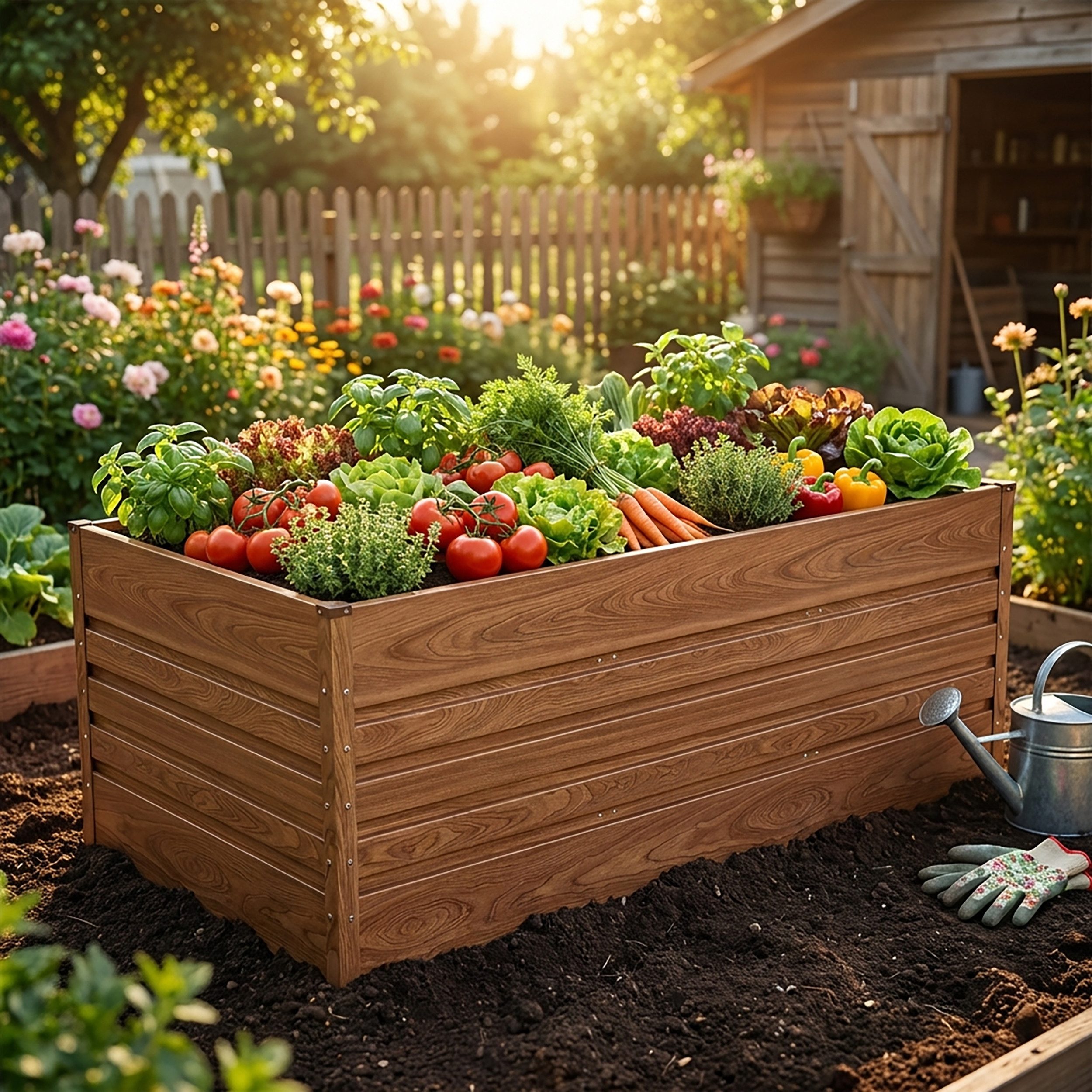 TOPCENT Hochbeet Hochbeet aus Metall in Holzoptik 180 × 70 × 90 cm