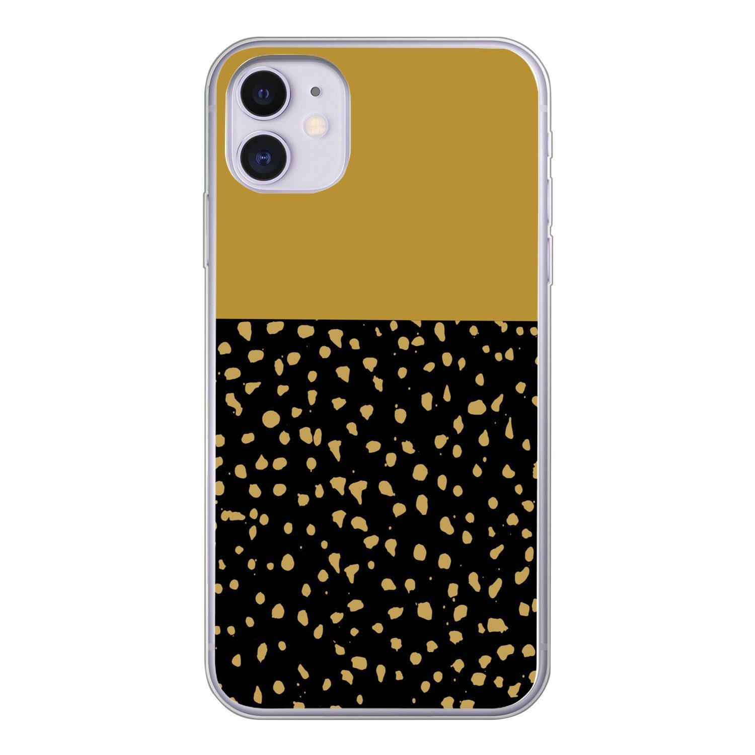 MuchoWow Handyhülle für Apple iPhone 11 Polka dots - Ockergelb - Schwarz, Smartphone-Bumper, Print, Handy Schutzhülle Dünn