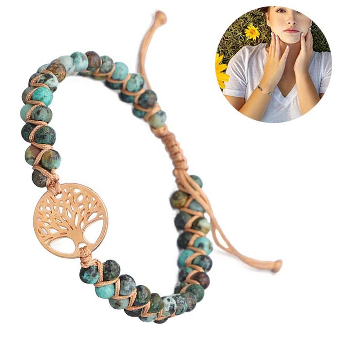 Mmgoqqt Perlenkette Heilkristall-Armbänder für Frauen natürliche Edelsteine Yoga Reiki Chakren Steinperlen Angst Baum des Lebens Glücksbringer geflochtenes Armband verstellbarer Schmuck