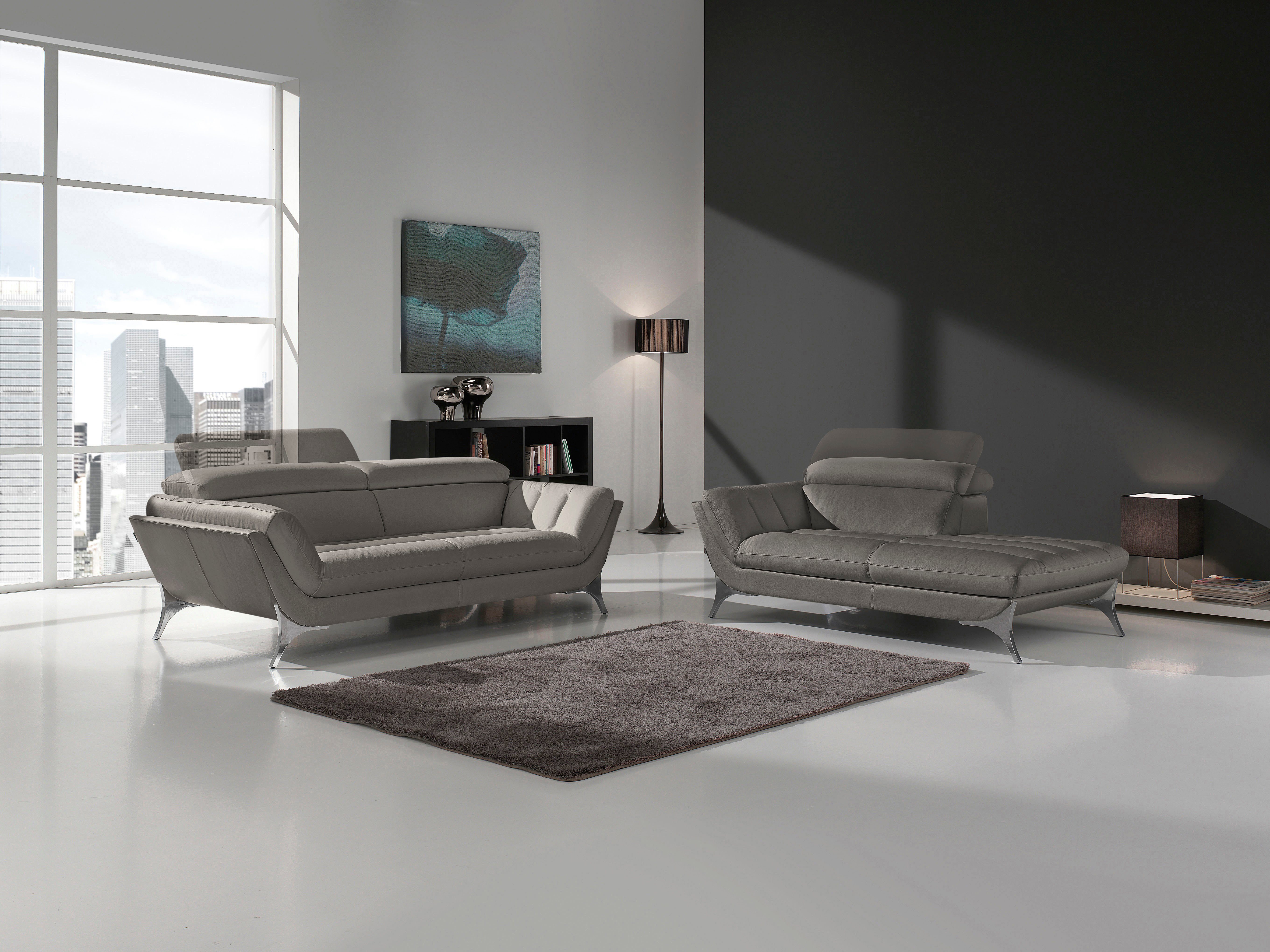 Egoitaliano Polstergarnitur Sueli, (Set), bestehend aus Sofa und Recamiere, Kopfteilverstellung, Bezug Leder