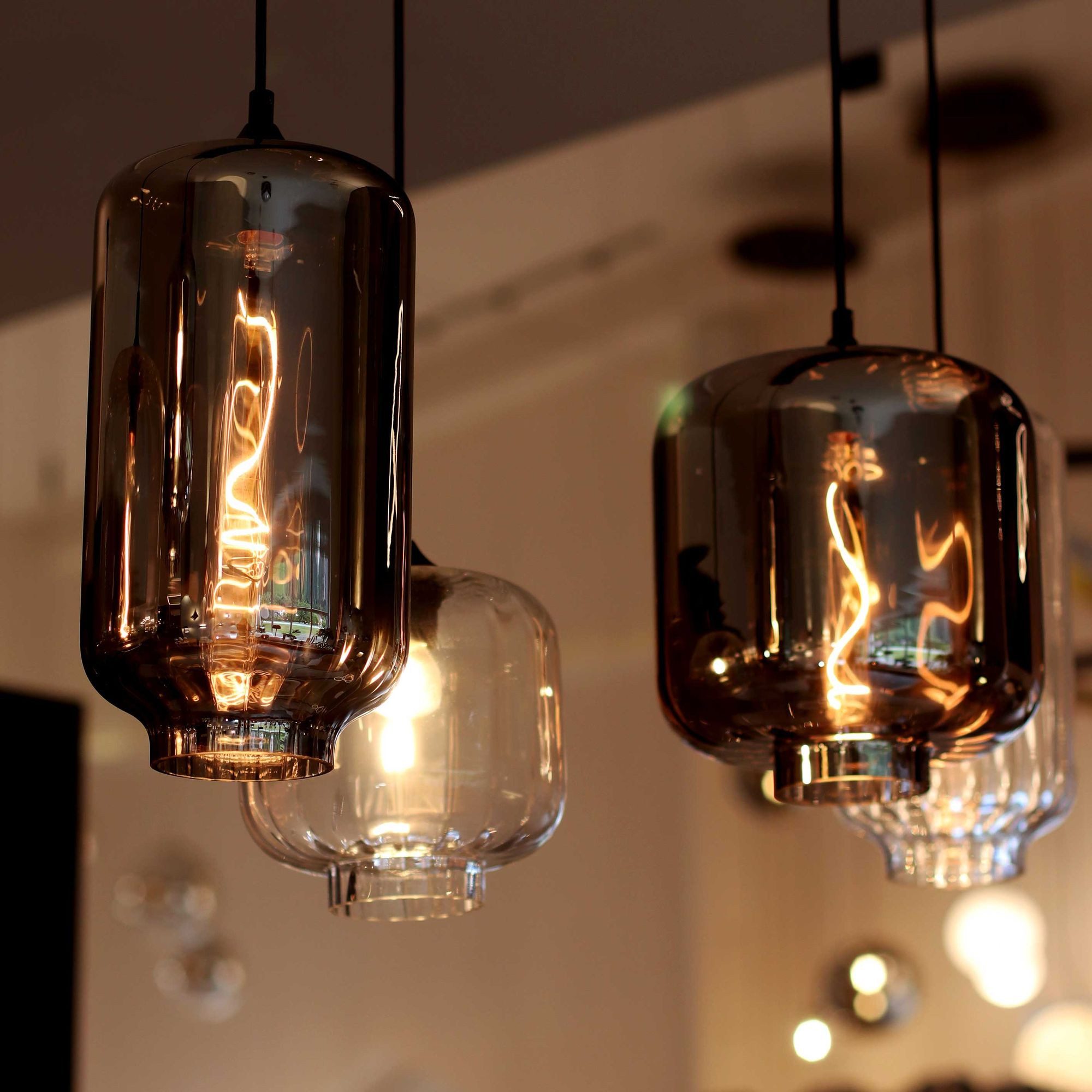 s.luce Pendelleuchte Velo Esstischlampe 5-flg 2-reihig 160cm Ø18/20/25cm Rauch