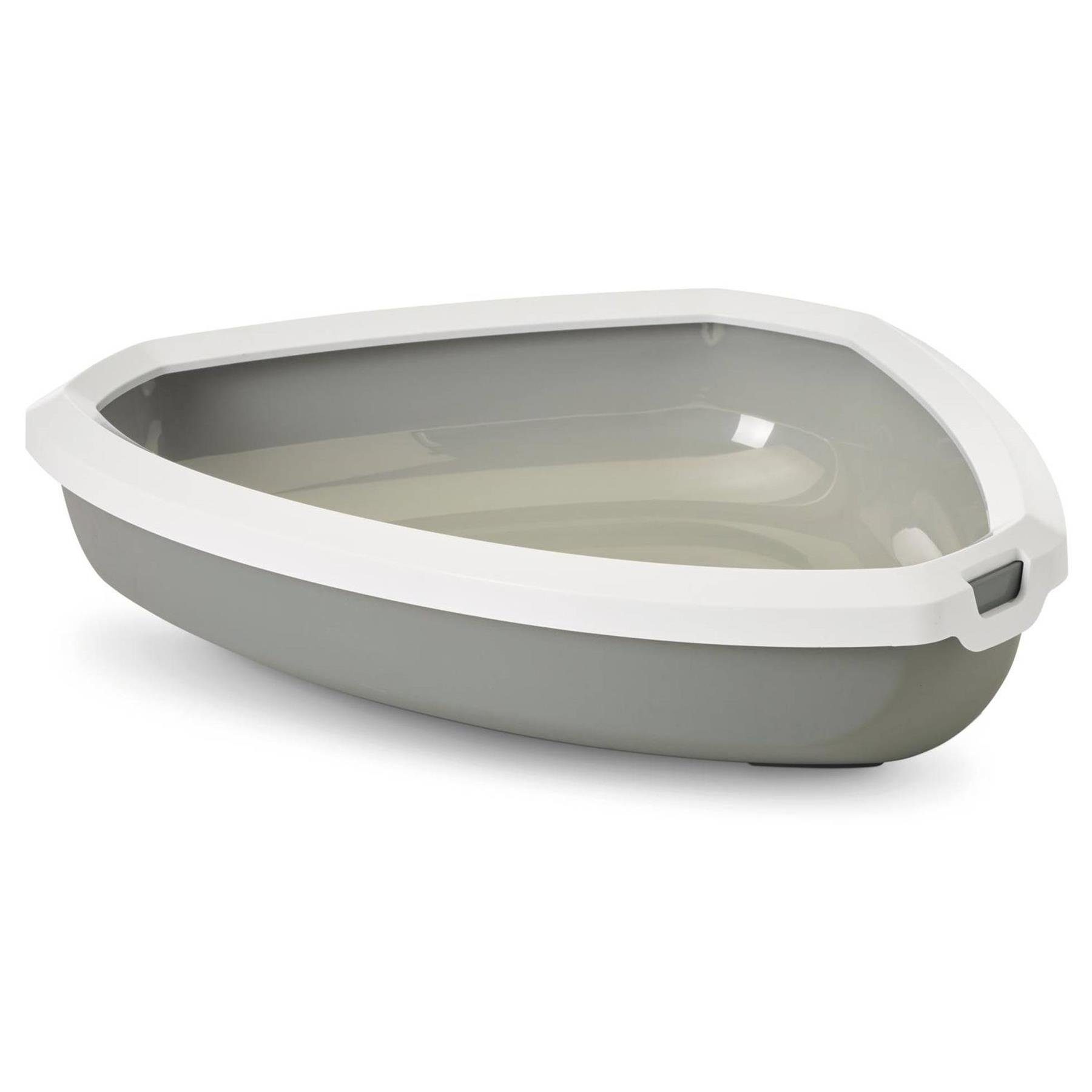 Katzentoilette Katzentoilette Ecktoilette Schalentoilette mit Rand grau-weiss