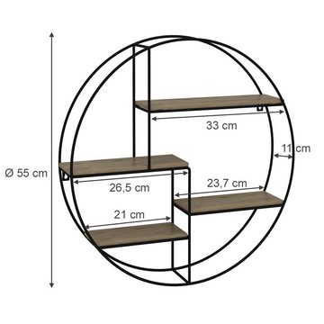 Vicco Wandregal Hängeregal rund FYRK Eiche/Schwarz