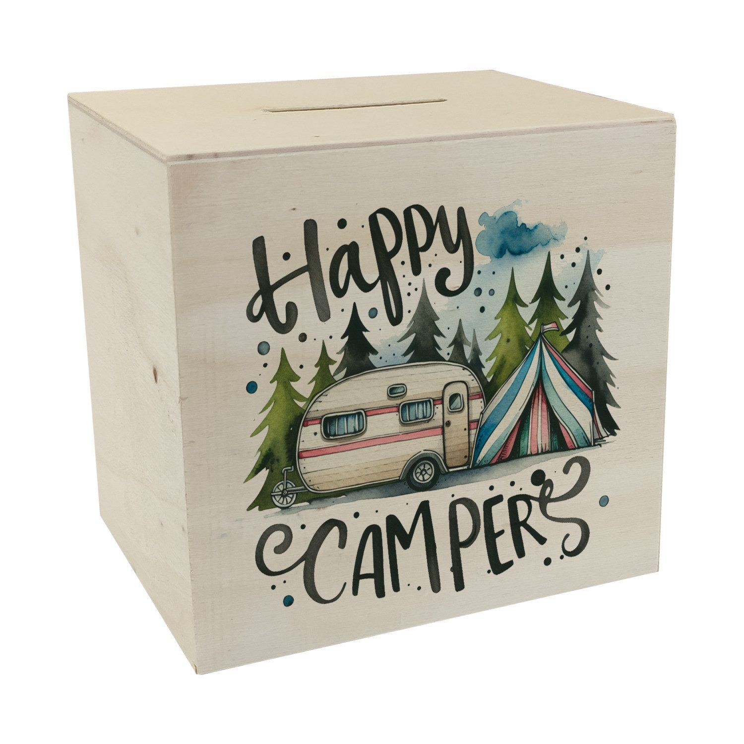 Spardose Happy Campers Wohnwagen Spardose aus Holz