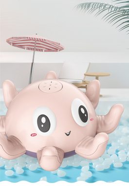 Coonoor Badespielzeug Babybadspielzeug, Tier-Oktopus badspielzeug, mit 4 farbigen LED-Lichtern automatischem Sprüher und Acht Ringe