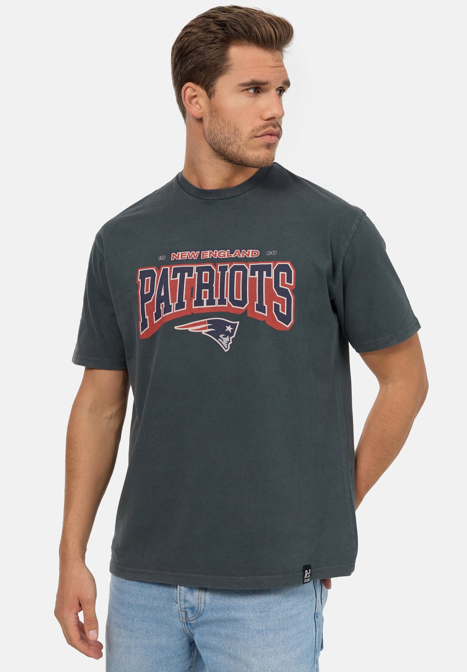 Recovered Relaxed Bio-Baumwolle Washed GOTS zertifizierte 17 NFL Patriots T-Shirt