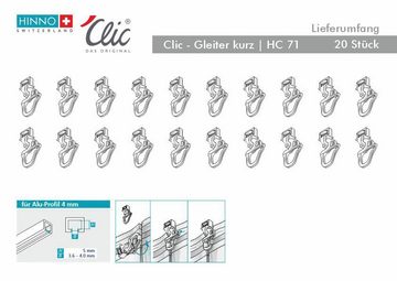 Klick-Gleiter hinno-clic HC71, HINNO, Gardinen, Gardinenleisten, Gardinenschienen, Gardinenstangen, Innenlaufsysteme, Vorhänge, (20-St), HINNO Clic-Gleiter