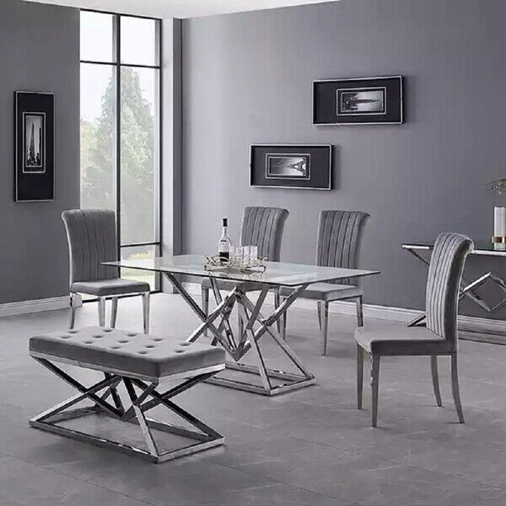 JVmoebel Esstisch Glastisch Möbel Säulentische Esstisch), Europa Glastische Made Tische in Silberne Tisch Luxus (1-St., 1x