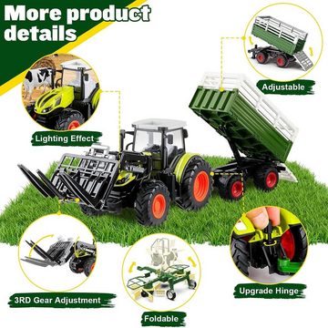 Esun RC-Traktor Ferngesteuerter Traktor Spielzeug, 3 in 1 RC Traktor für Kinder (Komplettset), 1:24 Bauernhof Spielzeug ab 2 3 Jahre
