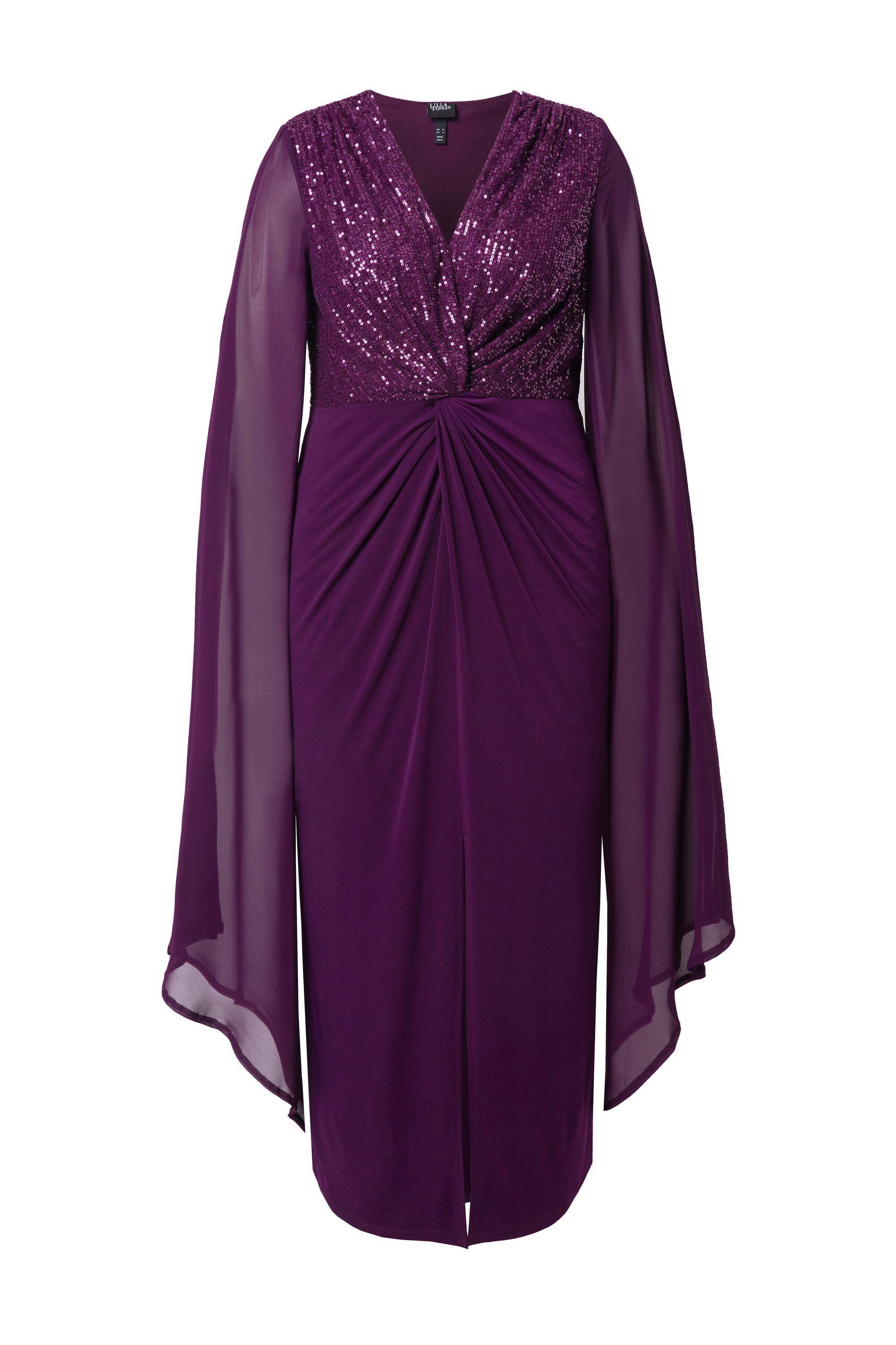 Ulla Popken Partykleid Chiffon-Maxikleid Pailletten V-Ausschnitt Langarm günstig online kaufen