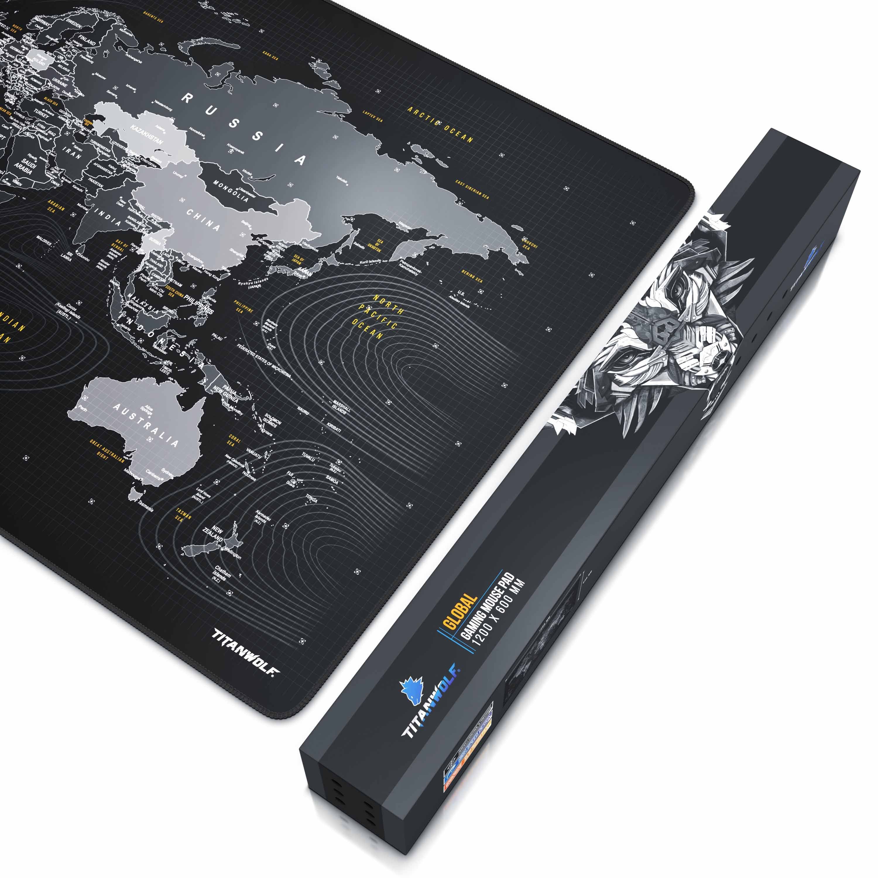 Titanwolf Gaming Mauspad XXXL Speed Mousepad 1200 x 600 x 3 mm, große Tischunterlage, rutschfest, abwaschbar, Geschwindigkeit & Präzision, Wolf Global