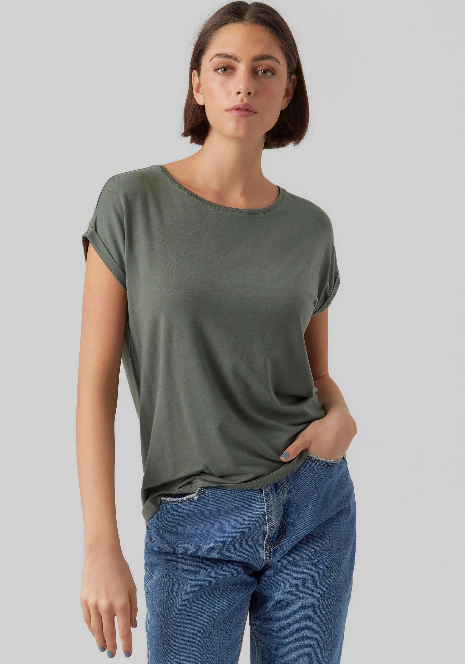 Vero Moda Rundhalsshirt VMAVA PLAIN SS TOP GAJRS NOOS