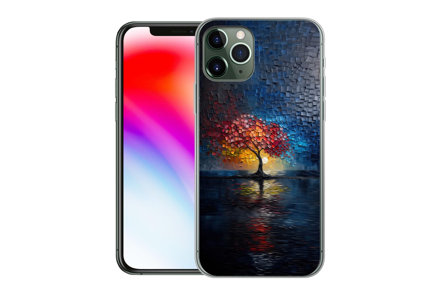 MuchoWow Handyhülle für Apple iPhone 11 Pro Baum - Blau - Blätter - Boxen, Smartphone-Bumper, Print, Handy Schutzhülle Dünn