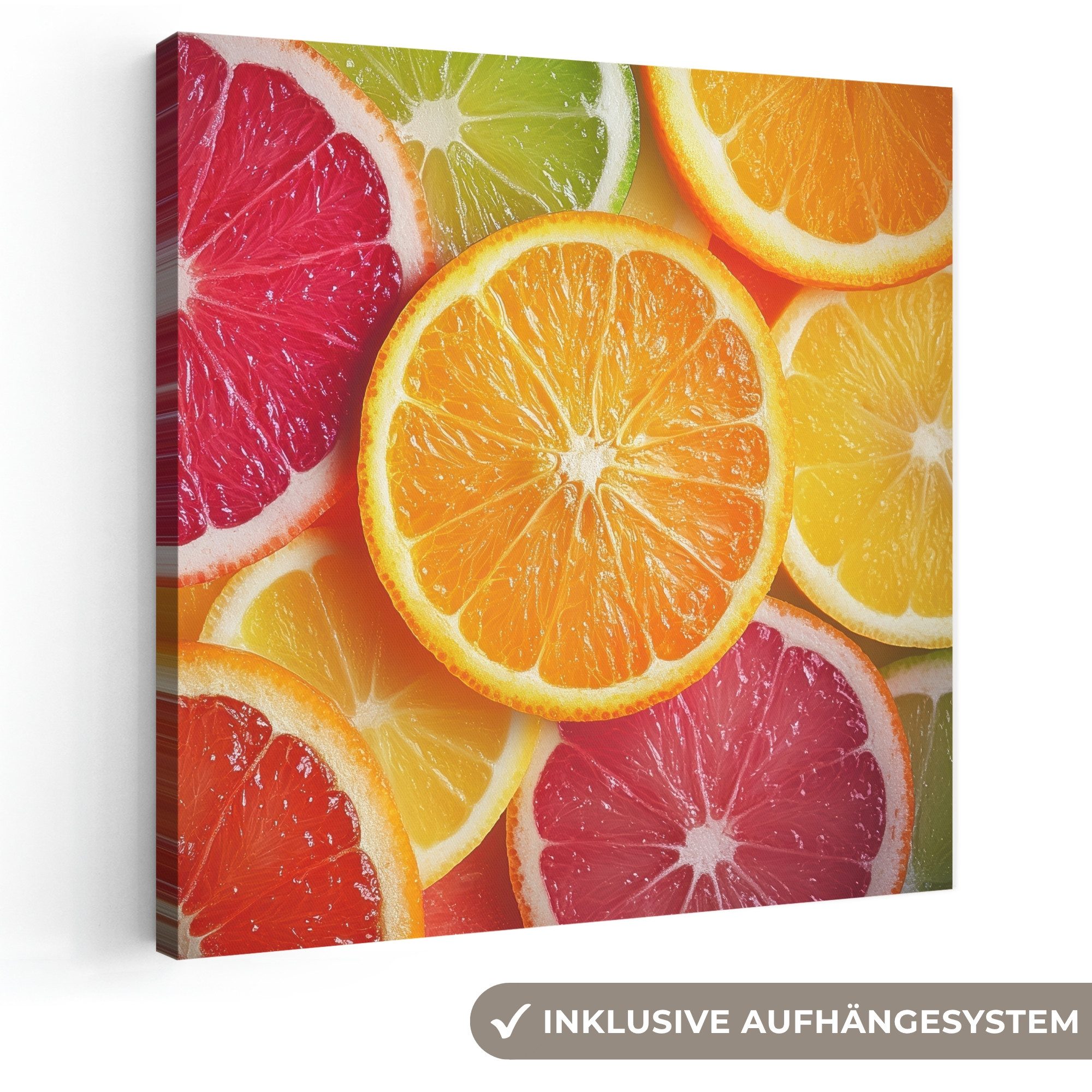 OneMillionCanvasses® Leinwandbild Obst - Bunt - Nahaufnahme, Fotodruck (1 St), Wandbild, Deko Schlafzimmer Wohnzimmer Flur 20x20 cm