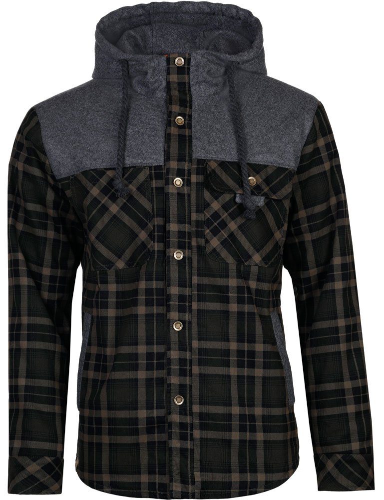 Piz Palü Winterjacke Herren "Tacherting" mit Kapuze, Olivgrün Karomuster und Teddyfell (1-St)