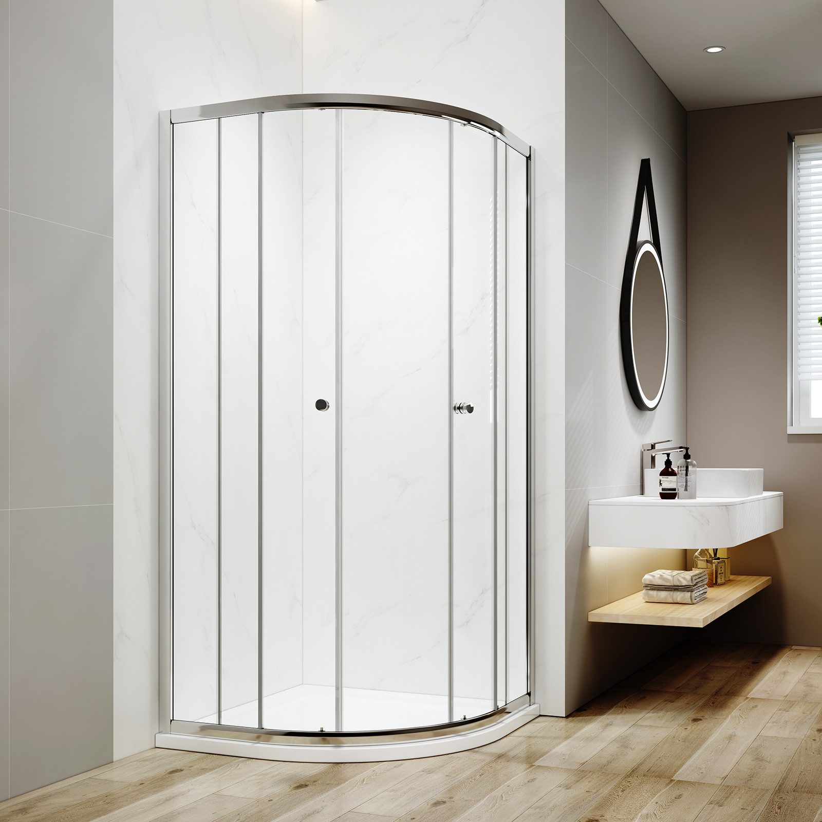 EMKE Runddusche 195 cm Duschkabine Viertelkreis Duschabtrennung mit Schiebetür, BxT: 90x90 cm mit 5mm ESG Sicherheitsglas Nano