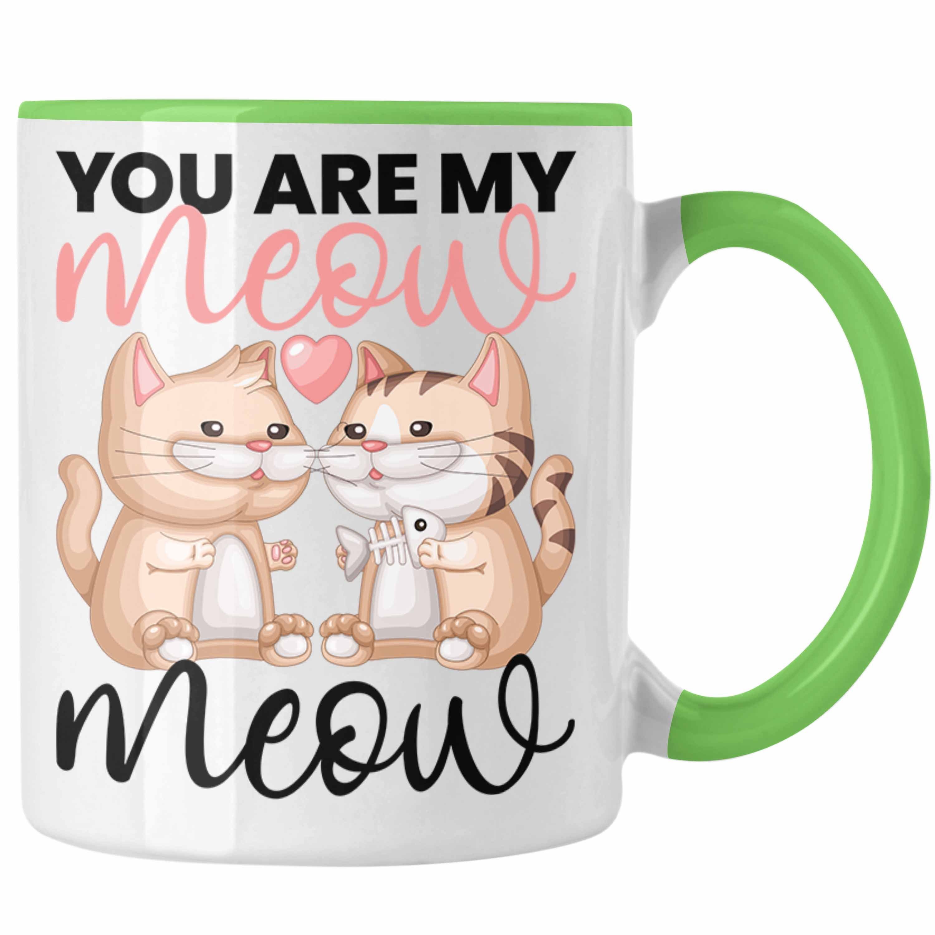 Trendation Tasse "You Are My Meow Meow" Tasse für Katzenliebhaber Geschenk zum Valentin Grün