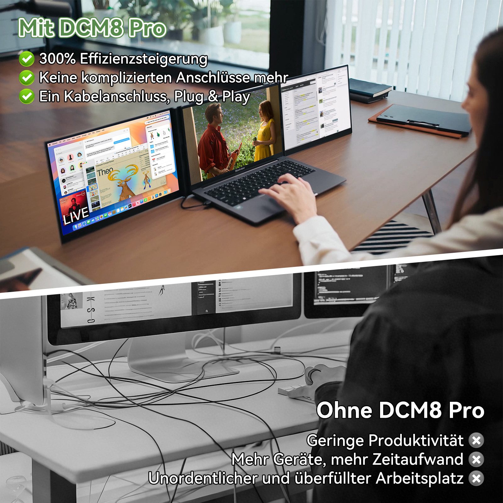 blackview 14"/15,6" FHD Gaming Monitor D6/D8, Dual-Screen IPS, Tragbarer Monitor Portabler Monitor (35 cm/15.6 ", 1920x1080 px, Full HD, 60 Hz, IPS, 180° Gaming Monitor, 13,3-17,3" - Windows/Mac/Android/Chrome)