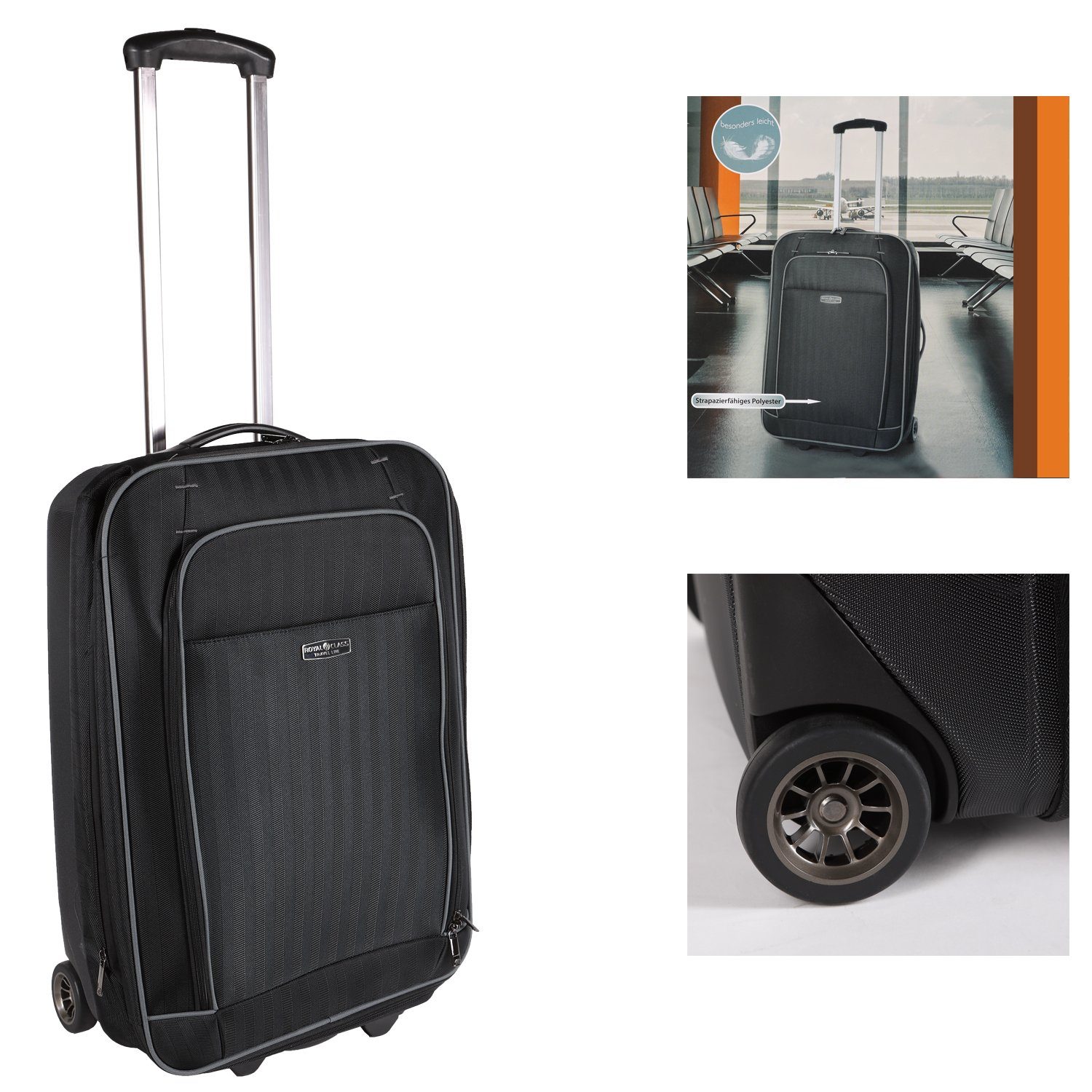 Weichgepäck-Trolley Hybrid Trolley Reisekoffer Bordcase Schwarz 32 L